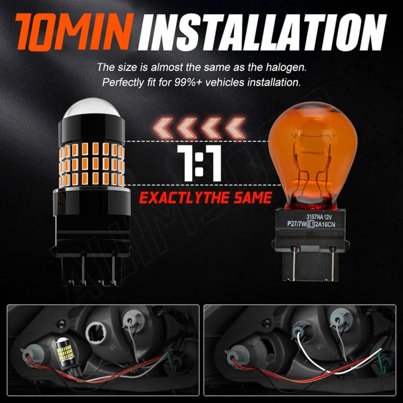AUIMSOCO Front Turn Signal Bulb for Toyota 4Runner (2014 2015 2016 2017 2018 2019 2020) 7443 LED Bulbs, 300% Brighter, Amber Yellow, 7444 Replacement, 4000LM, Plug and Play, Pack of 2 - Image 2